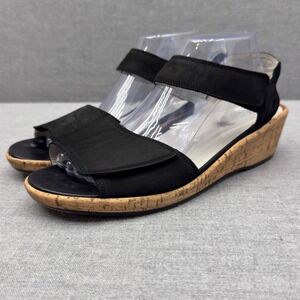 Waldlaufer Black Leather Adjustable Cork Wedge Sandals Womens US 10 Wide